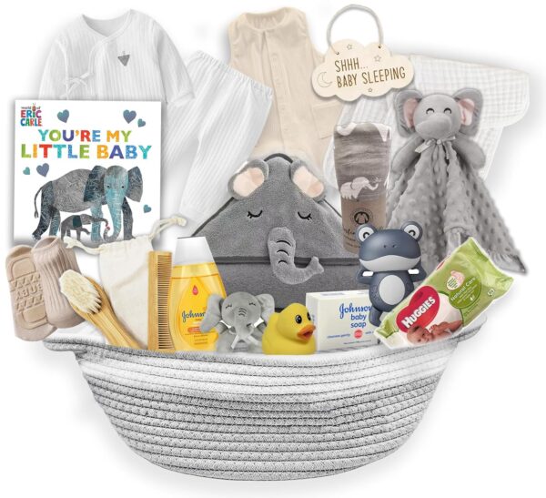 New Baby Boy/Girl Gift Basket (20 Items) for a New mom Elephant Baby Gift Set. Welcome Baby Care Package All w/Newborn Essentials Bundle for Expecting Moms Baby Shower, After Labor Unisex - Image 7